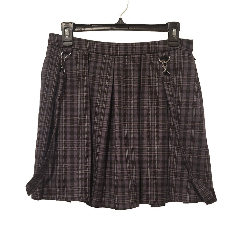 Hot Topic Plaid Mini Skirt Suspenders Schoolgirl Goth Gray Black Grunge Sz Med